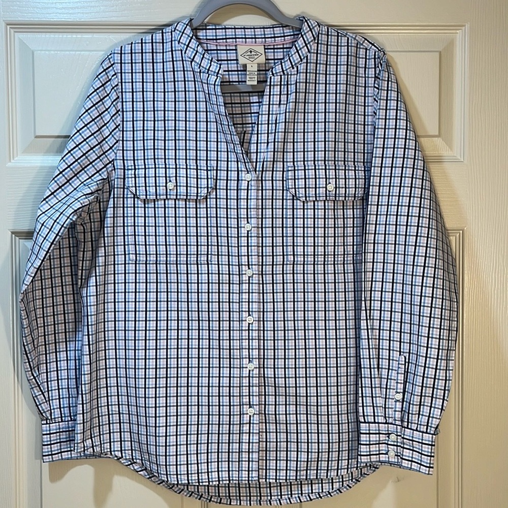 St Johns Bay 100% Cotton V Neck Long Sleeve Button Down Top without Collar